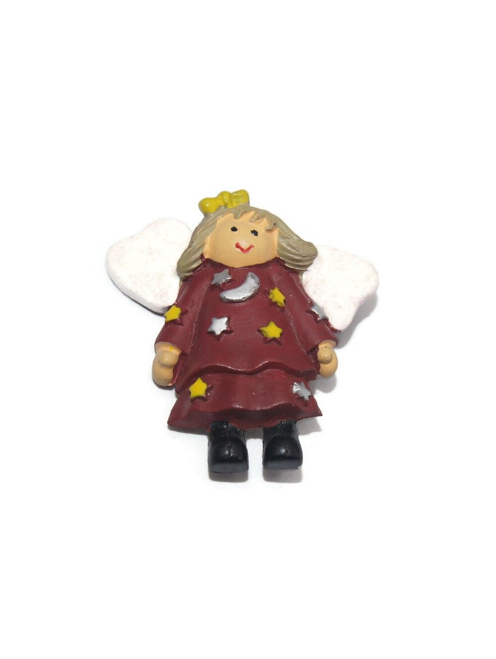 Vintage Ceramic Multi Color Enameled Angel Brooch.